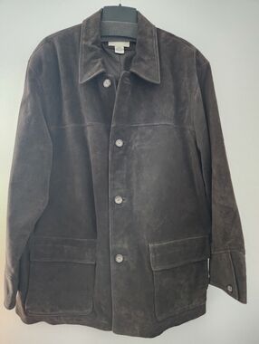 Men's Dark Brown Suede Leather Button Jacket, Paradox, XXL